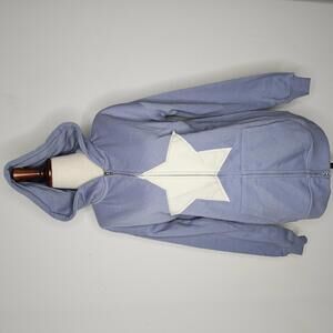 NWT Ultra Flirt Women's Blue/White/Trend Fleece Star Hoodie Size M